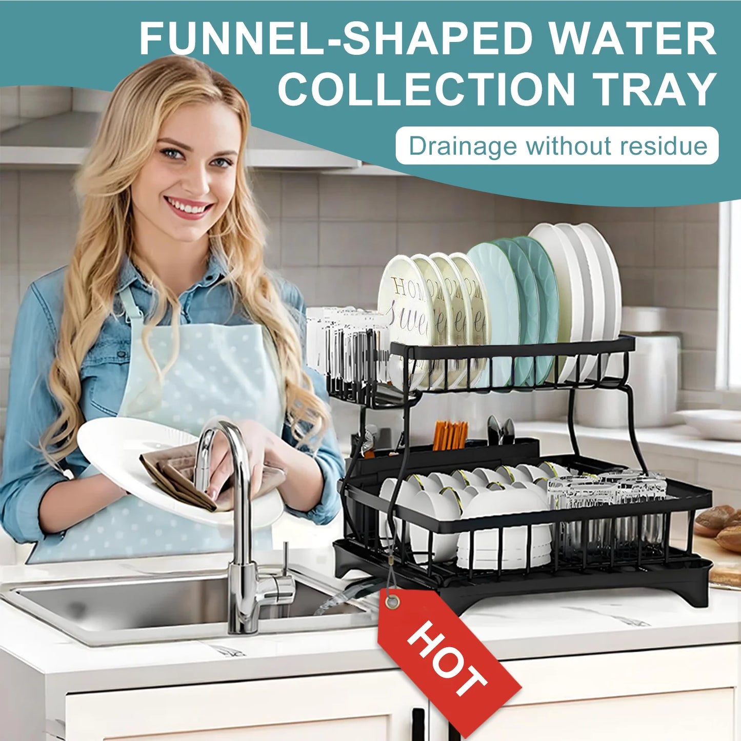 Home Kitchen 2-Tier Stainless Steel Foldable Dish Racks