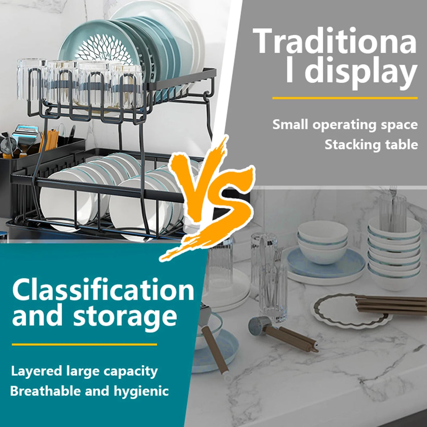 Home Kitchen 2-Tier Stainless Steel Foldable Dish Racks