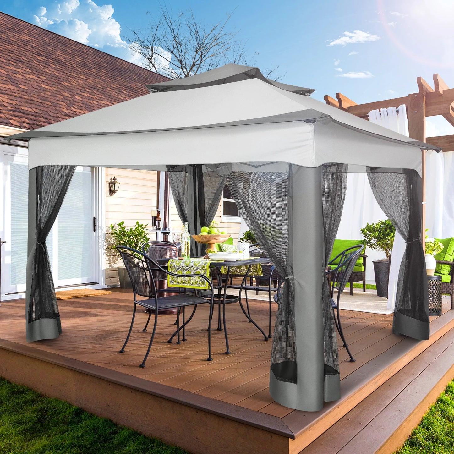 11x11ft Pop Up Gazebo Pavilion with Mosquito Netting