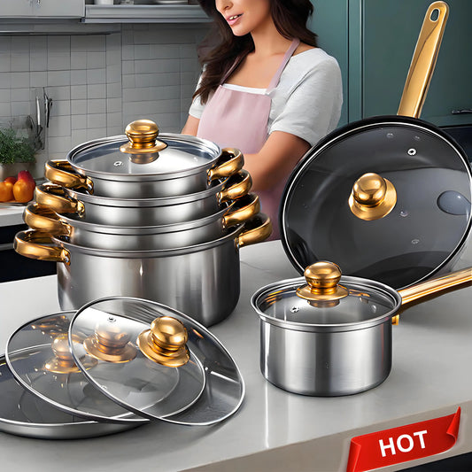 12-Piece, Stainless Steel, Non-Stick, Kitchen Cookware