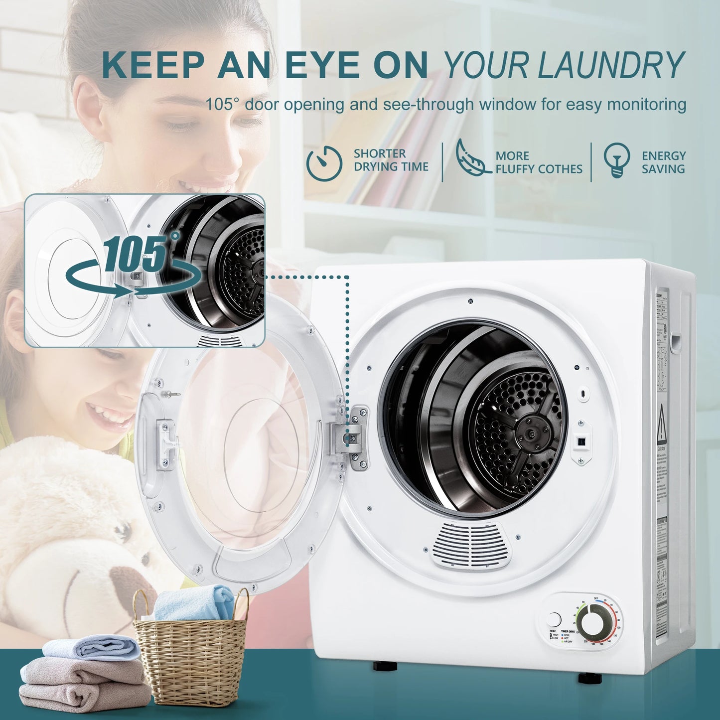 1.6 Cu. ft. Front Load Stainless Steel Electric Dryers