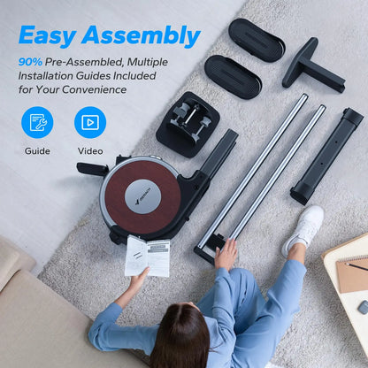 Bluetooth Magnetic Rower Machine with Dual Slide Rail.