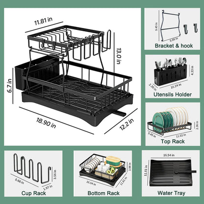 Home Kitchen 2-Tier Stainless Steel Foldable Dish Racks