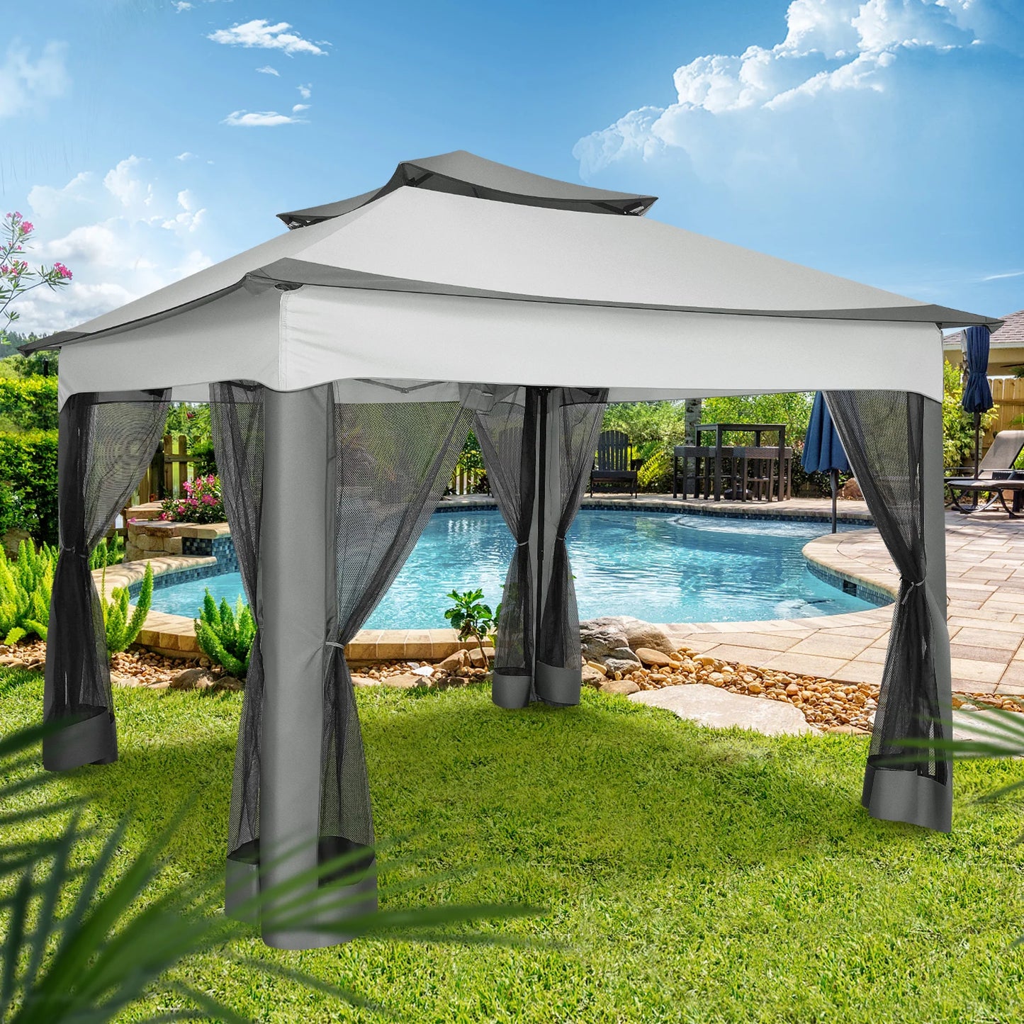 11x11ft Pop Up Gazebo Pavilion with Mosquito Netting