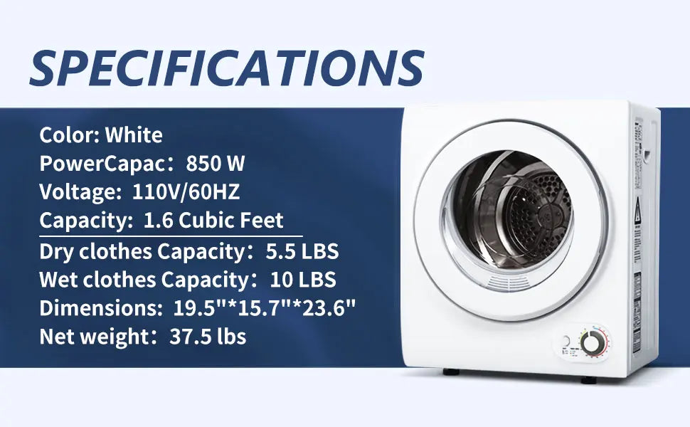 1.6 Cu. ft. Front Load Stainless Steel Electric Dryers