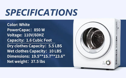1.6 Cu. ft. Front Load Stainless Steel Electric Dryers