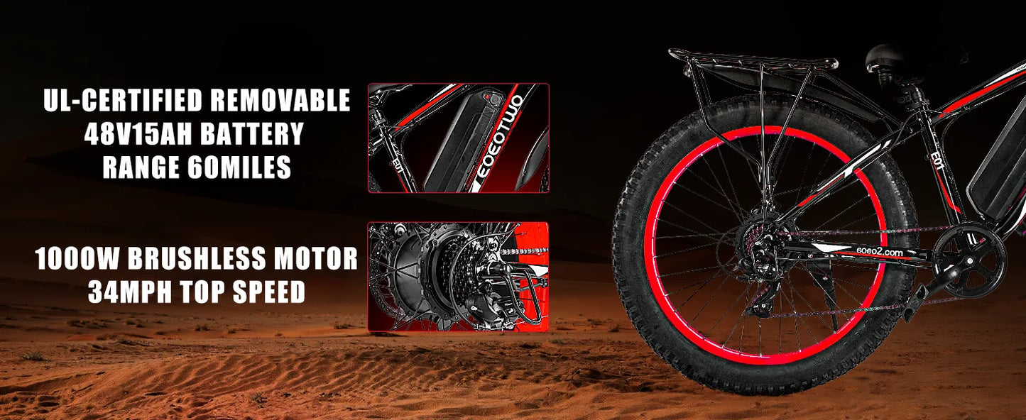 Electric Bike 26"x4.0 All Terrain 34MPH Mountain Bicycle