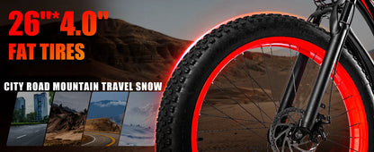 Electric Bike 26"x4.0 All Terrain 34MPH Mountain Bicycle