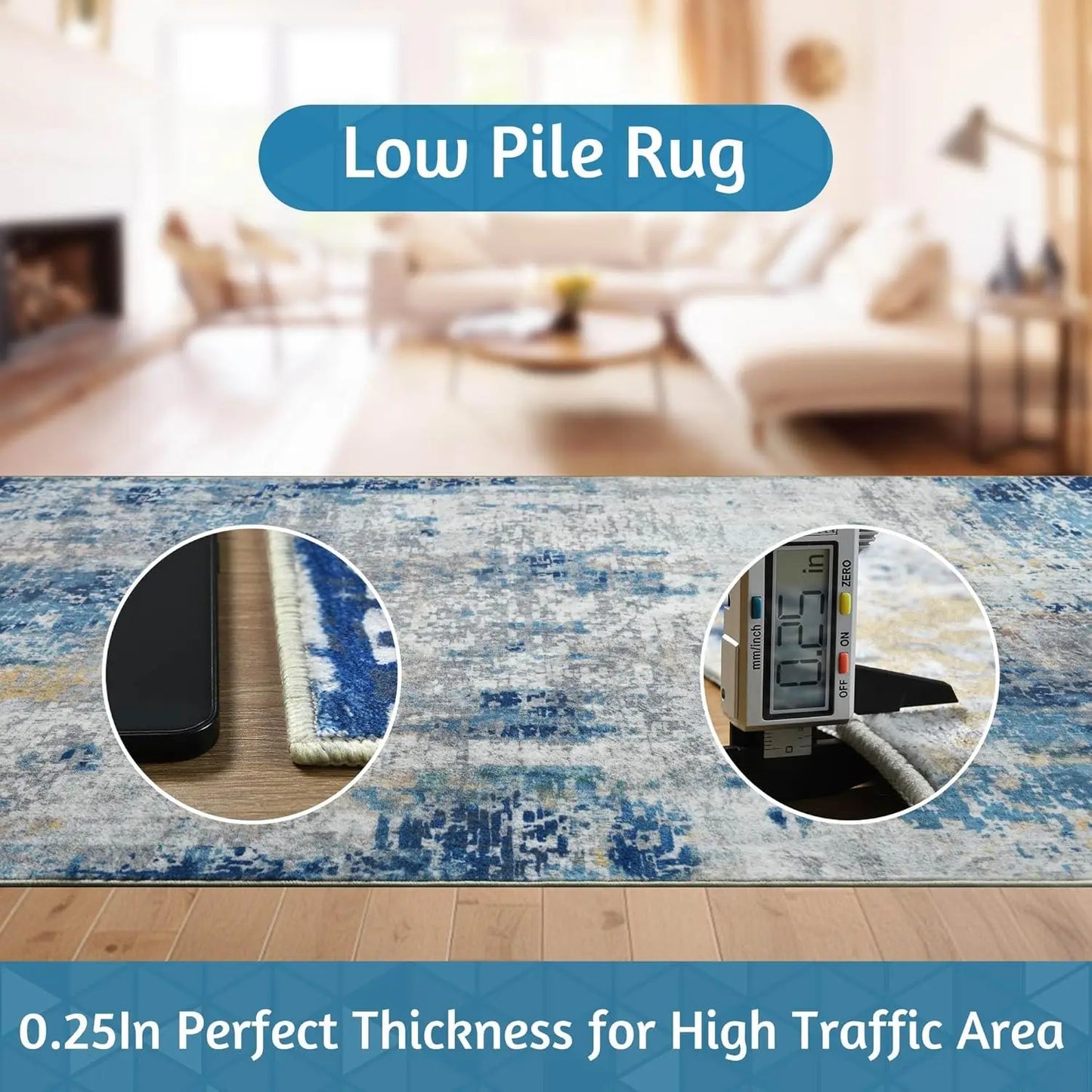 Living Room Area Rugs Machine Washable Non-Slip Carpet.
