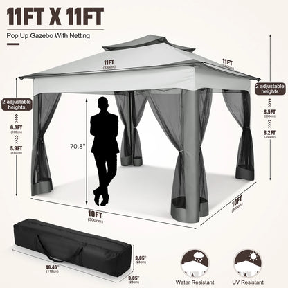 11x11ft Pop Up Gazebo Pavilion with Mosquito Netting