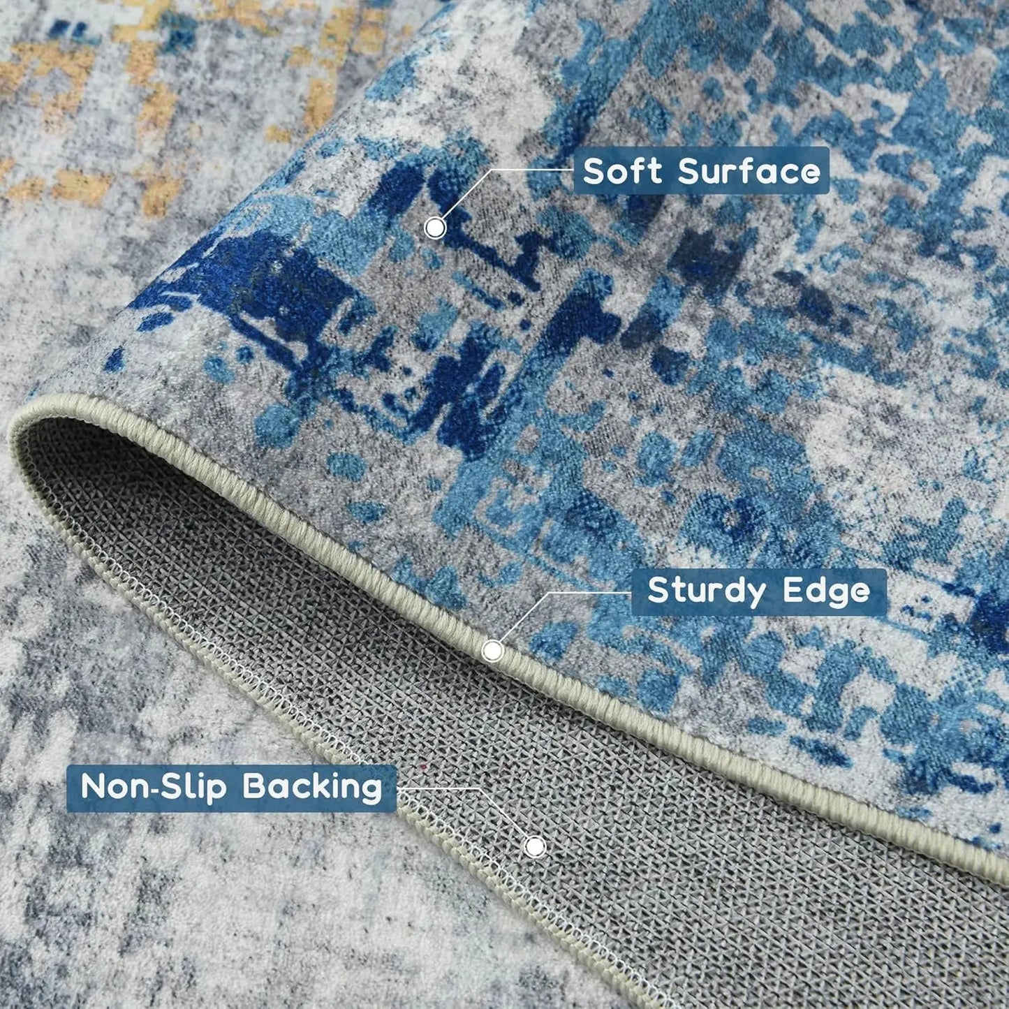 Living Room Area Rugs Machine Washable Non-Slip Carpet.