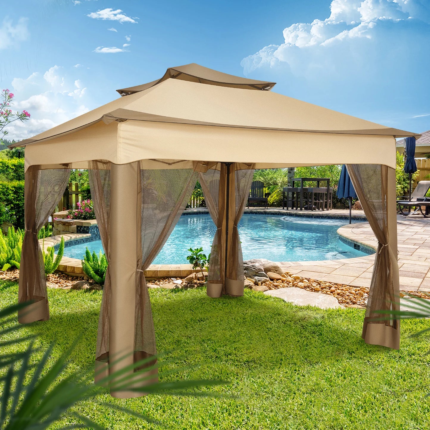 11x11ft Pop Up Gazebo Pavilion with Mosquito Netting