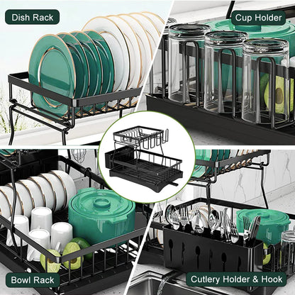 Home Kitchen 2-Tier Stainless Steel Foldable Dish Racks