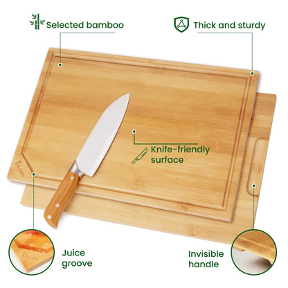 Heavy duty cutting board with juice groove, inner handle design.