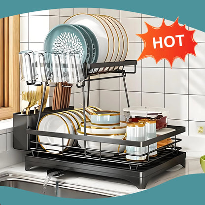 Home Kitchen 2-Tier Stainless Steel Foldable Dish Racks