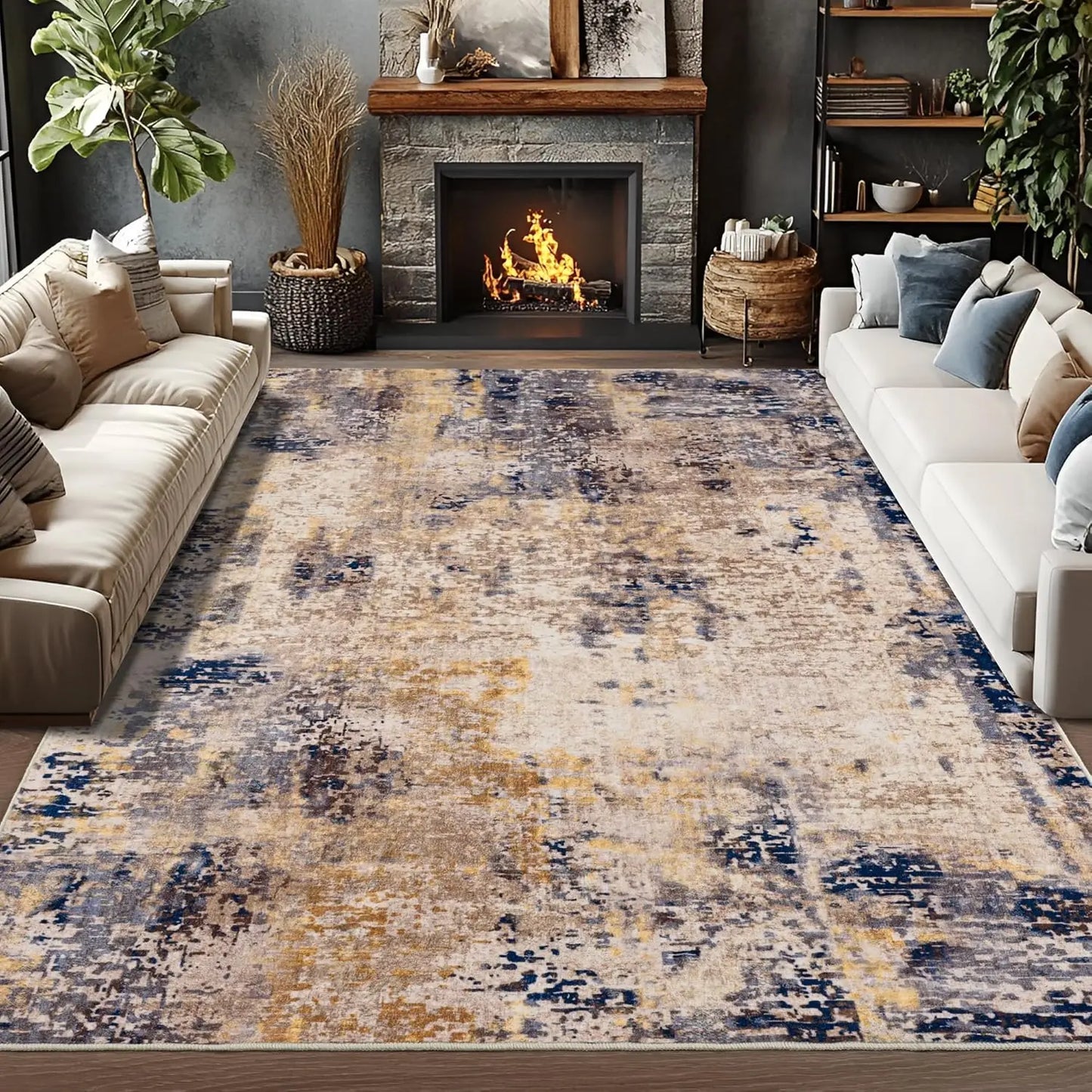 Living Room Area Rugs Machine Washable Non-Slip Carpet.