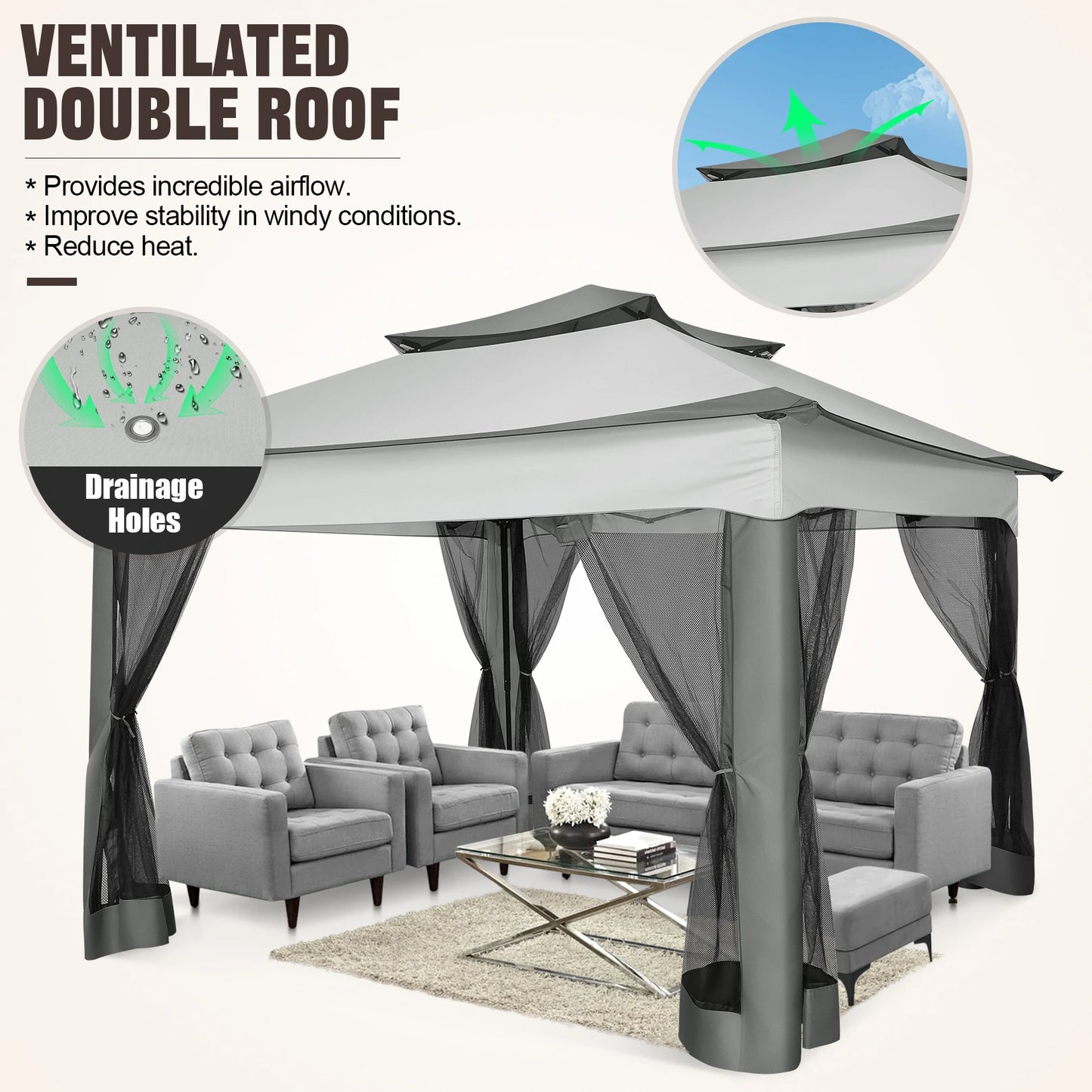 11x11ft Pop Up Gazebo Pavilion with Mosquito Netting