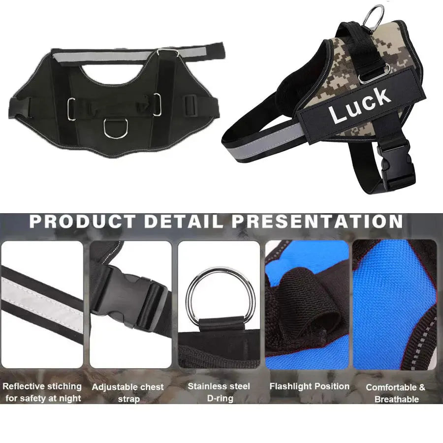 Dog Harness Vest ID Patch Breathable Adjustable