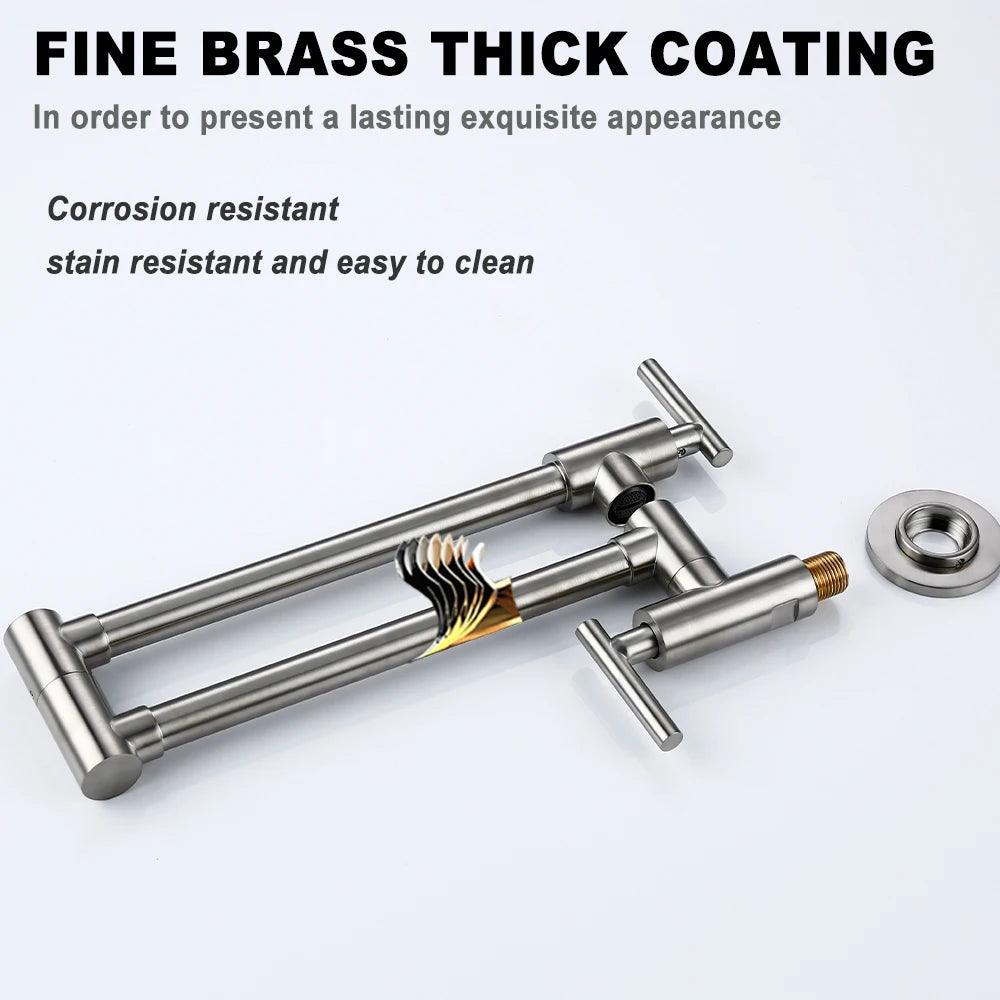 Brushed Nickel Folding Retractable Rotary Kitchen Faucet