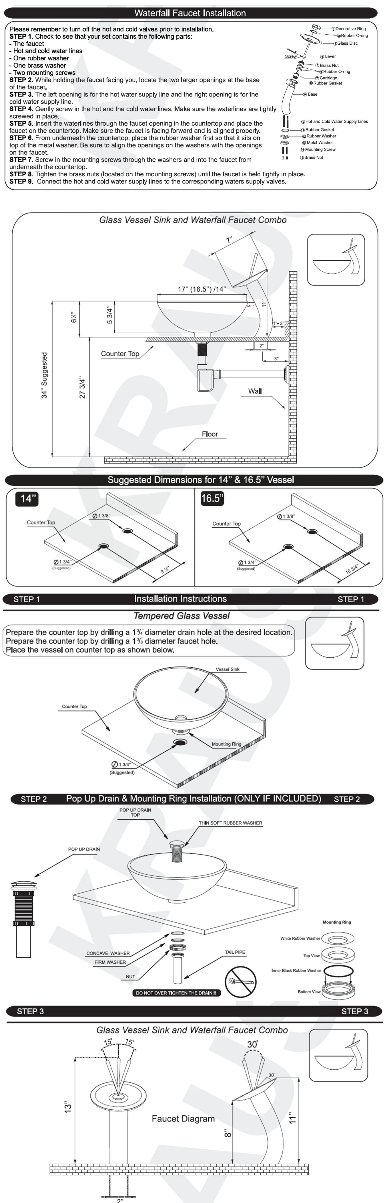 Tempered Glass Bathroom Sink with Pop-Up Drain