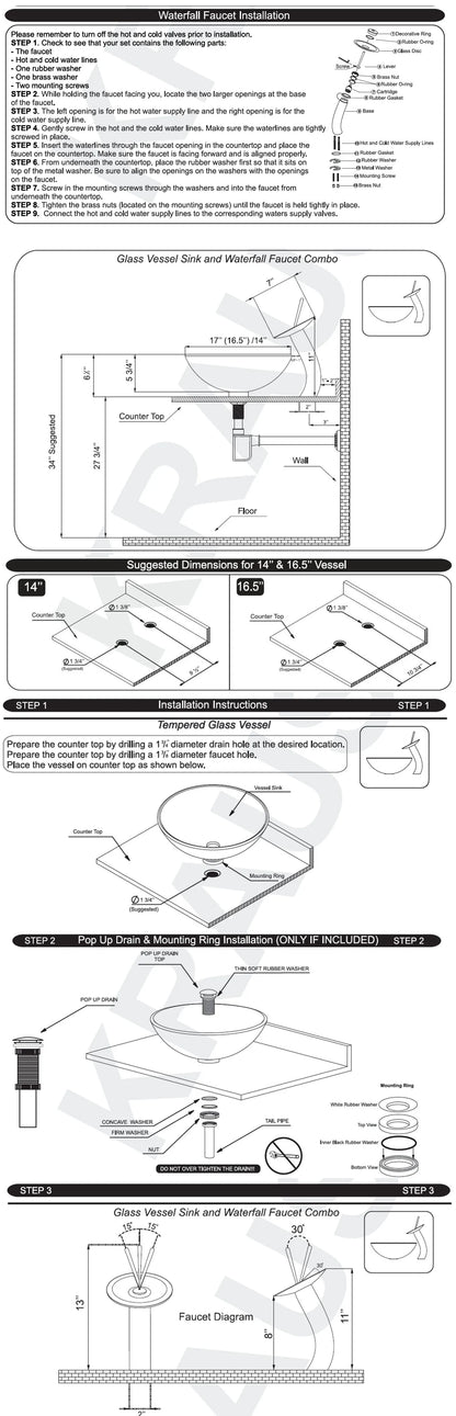 Tempered Glass Bathroom Sink with Pop-Up Drain