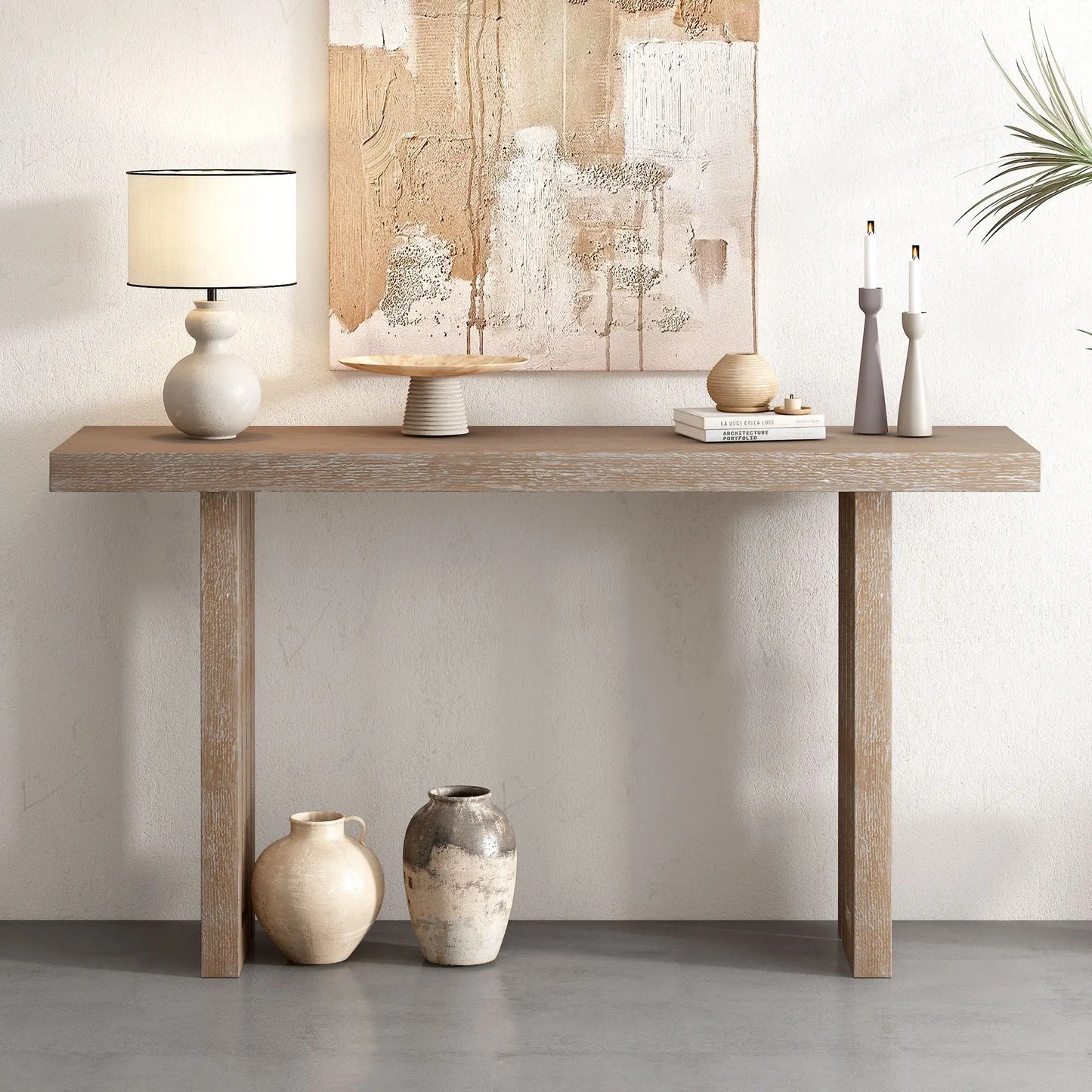 Convertible Oak Veneer Console Table for Home Entryway Hallway