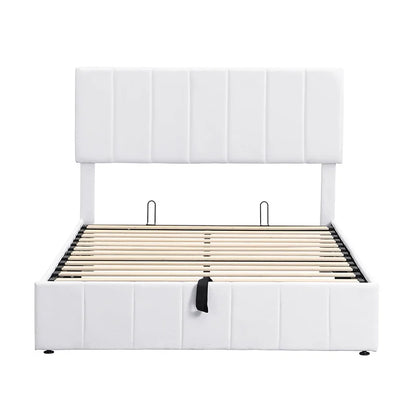 Full-Size White Upholstered Platform Bed
