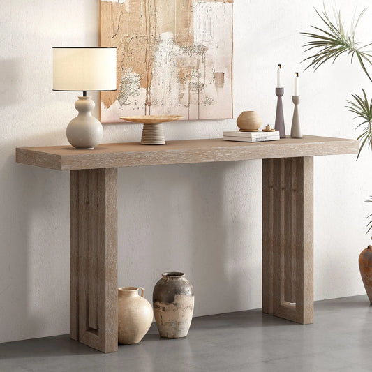 Convertible Oak Veneer Console Table for Home Entryway Hallway