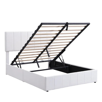 Full-Size White Upholstered Platform Bed