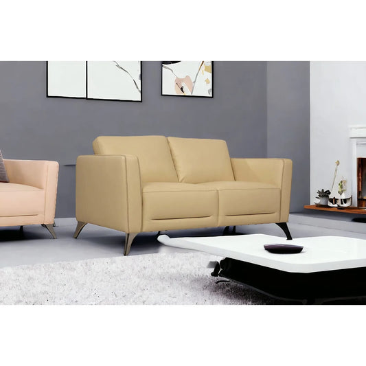 Genuine Leather Loveseat Contemporary Style Chesterfield Sofa