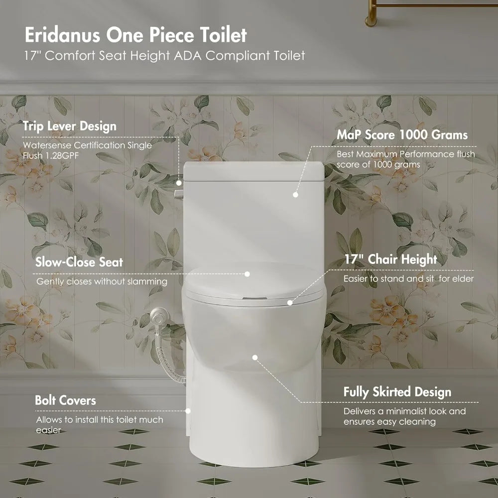 Elongated Toilet with Compact Soft Closing Seat