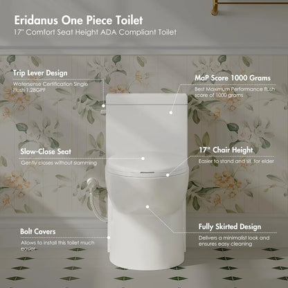 Elongated Toilet with Compact Soft Closing Seat