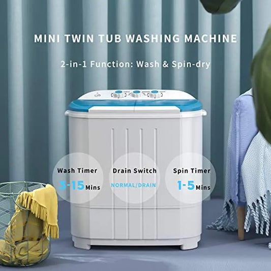Portable Mini 9lbs Capacity Compact Laundry Machine with Spin Cycle
