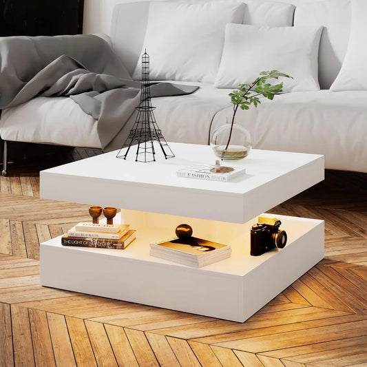 2-Tier LED Coffee Table with Storage