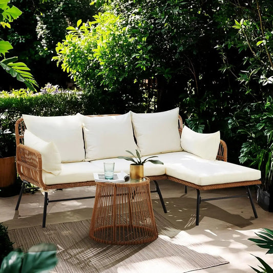 3-Piece Outdoor Patio Furniture Set with, Glass Coffee Table
