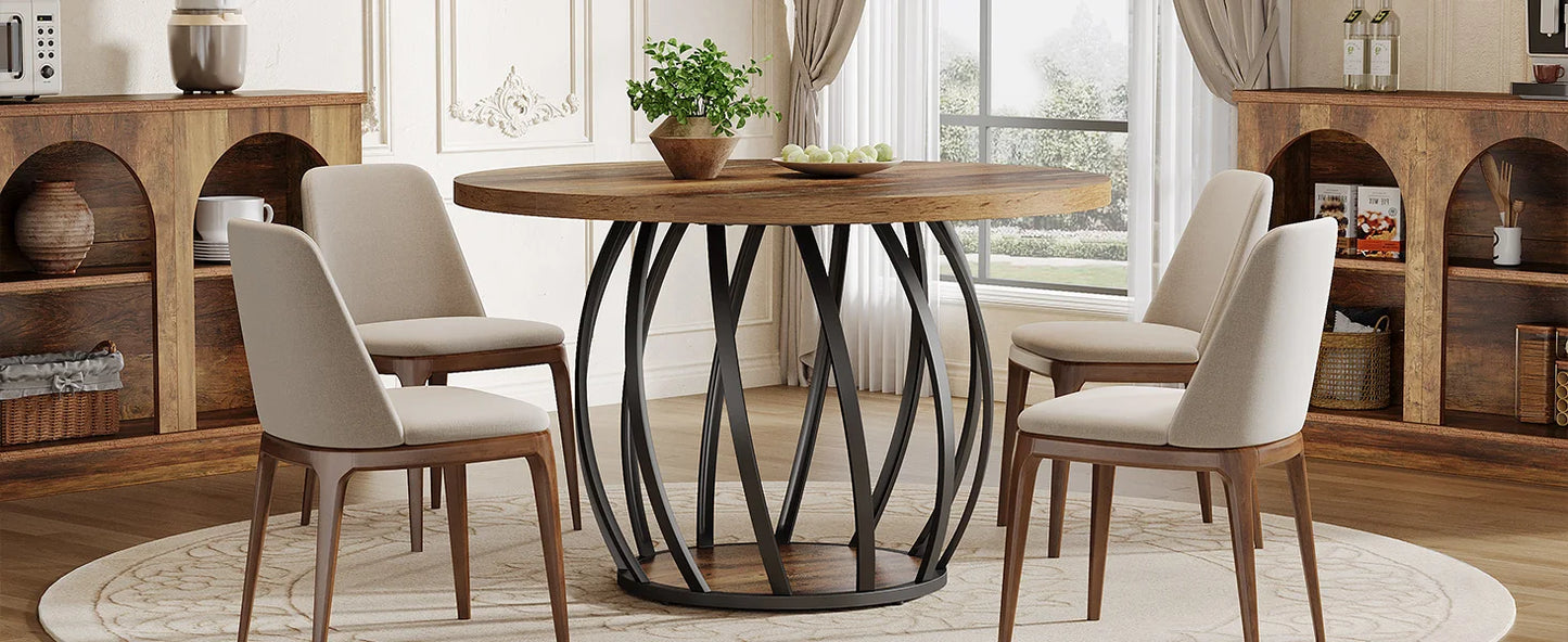 46-Inch Wood Kitchen Table with Sturdy Metal Base
