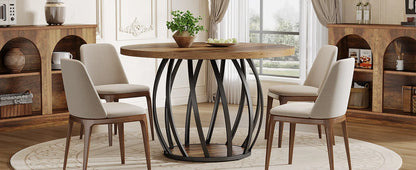 46-Inch Wood Kitchen Table with Sturdy Metal Base