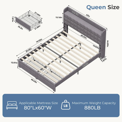 Upholstered Platform Bed Frame Wooden Slats Support 1323 lbs.