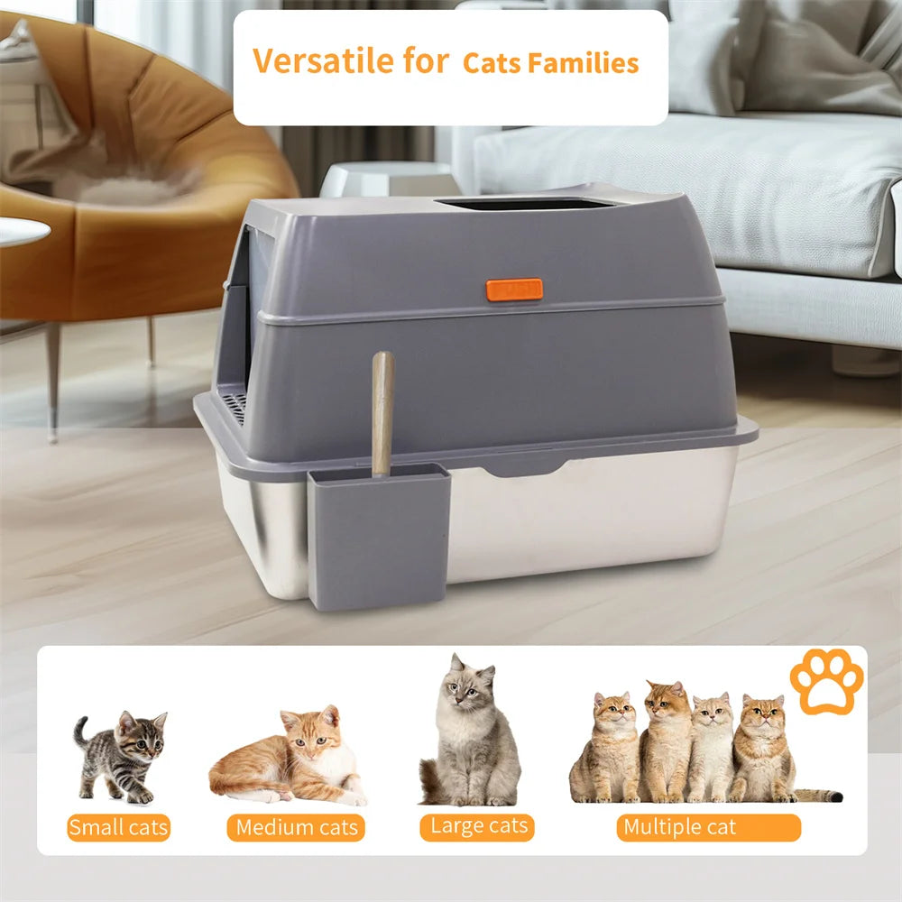 XXL Stainless Steel Cat Litter Box Easy Cleaning Toilet