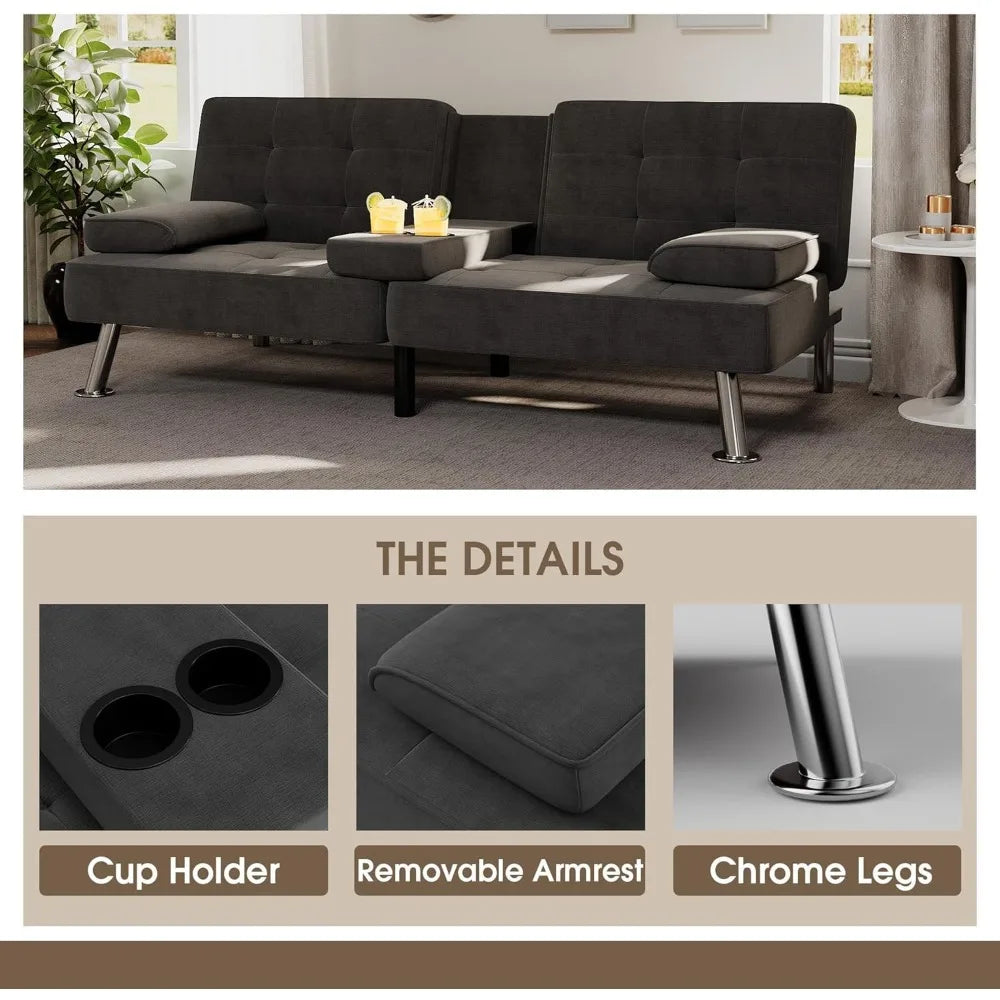 Modern Convertible Futon Sofa Bed with Linen Fabric