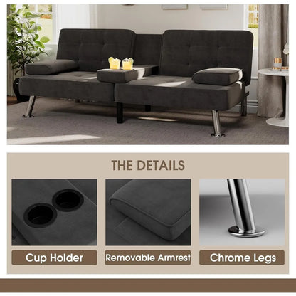 Modern Convertible Futon Sofa Bed with Linen Fabric