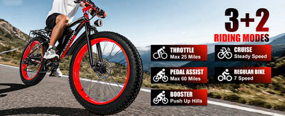 Electric Bike 26"x4.0 All Terrain 34MPH Mountain Bicycle