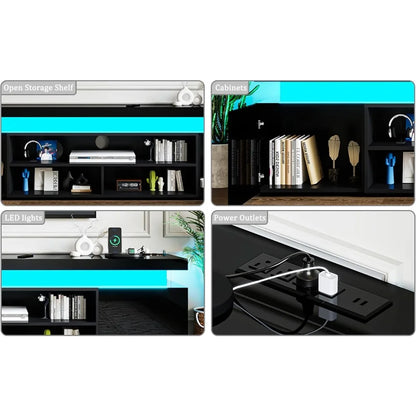 72" Modern TV Stand with LED Lights and Power Outlet