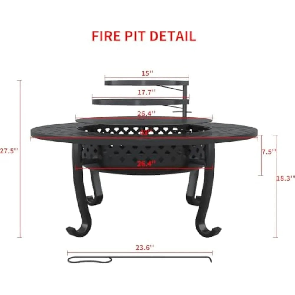 43 Inch Fire Pit with 2 Grill for Backyard Patio Garden