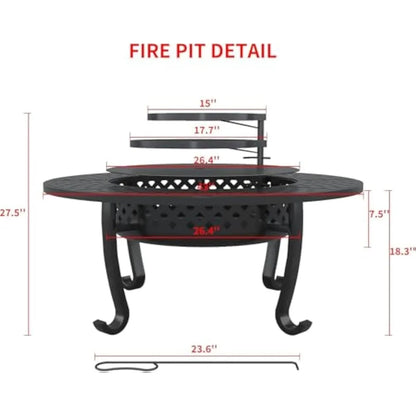 43 Inch Fire Pit with 2 Grill for Backyard Patio Garden