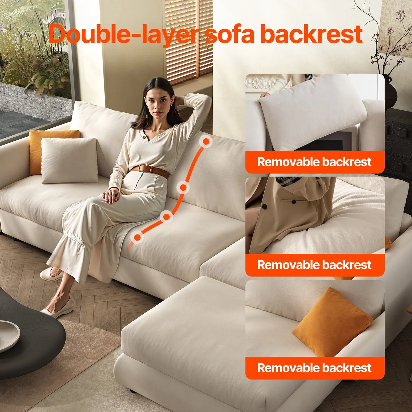 108.2'' Comfy Cloud Couch Modern Sectional Sofa with Ottoman