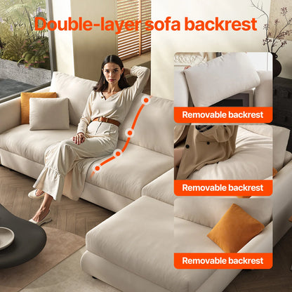 108.2'' Comfy Cloud Couch Modern Sectional Sofa with Ottoman