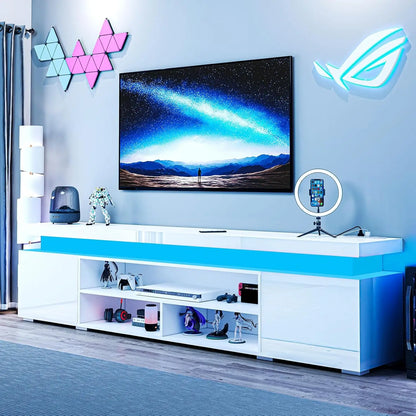72" Modern TV Stand with LED Lights and Power Outlet