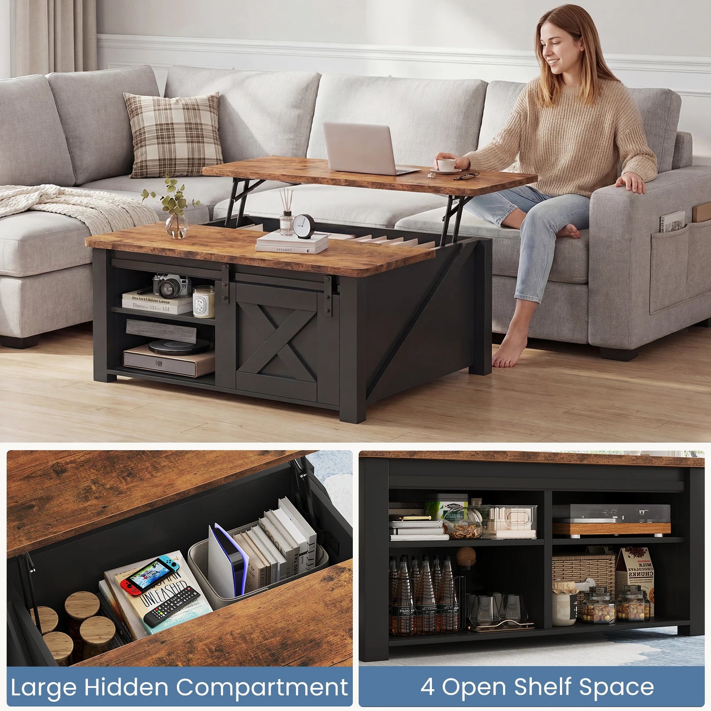 31.5IN Wood Lift Top Coffee Table