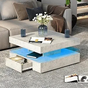 2-Tier LED Coffee Table with Storage